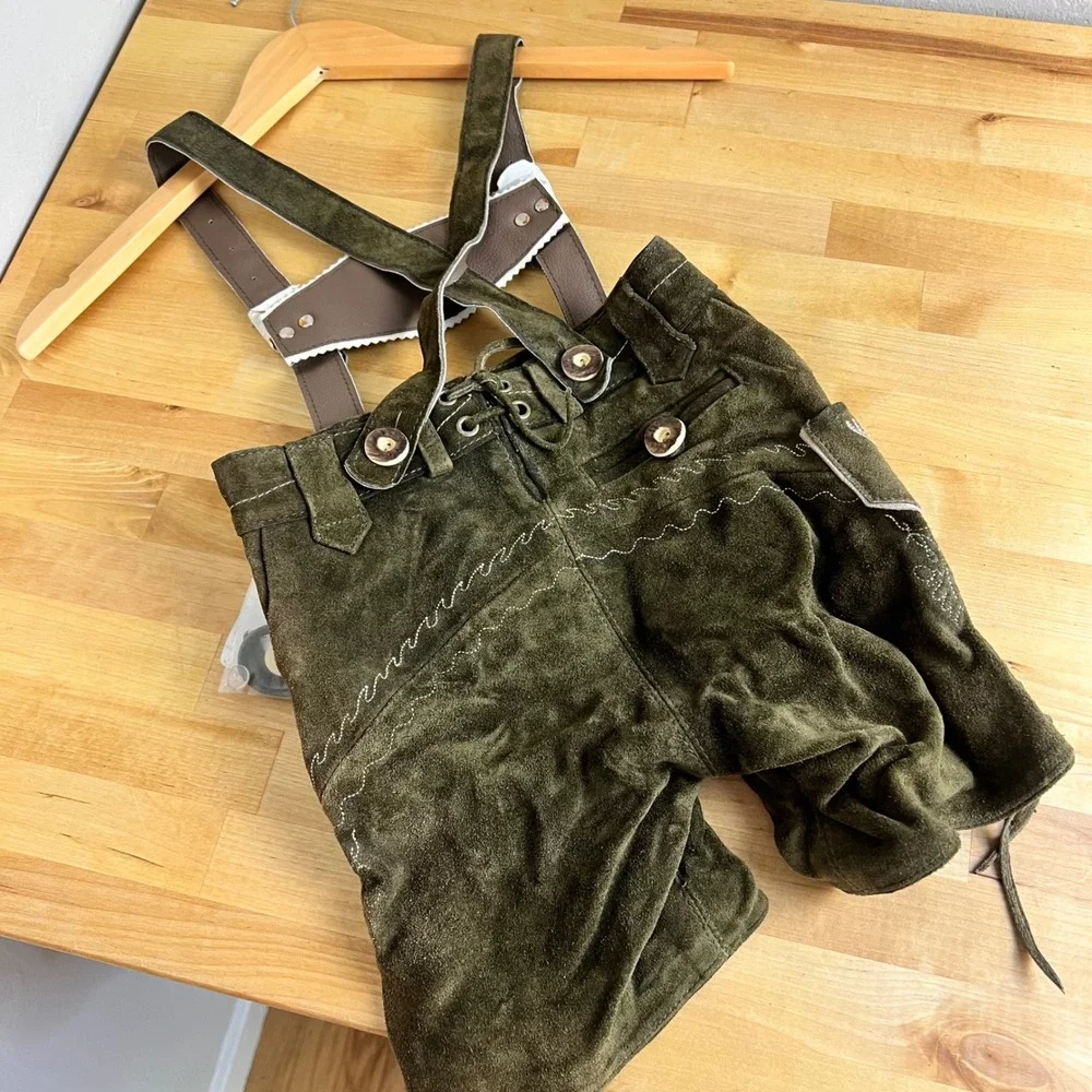 St. Peter Kids Lederhosen Shorts Boys Size 92 2T Olive Green New Suede Deer